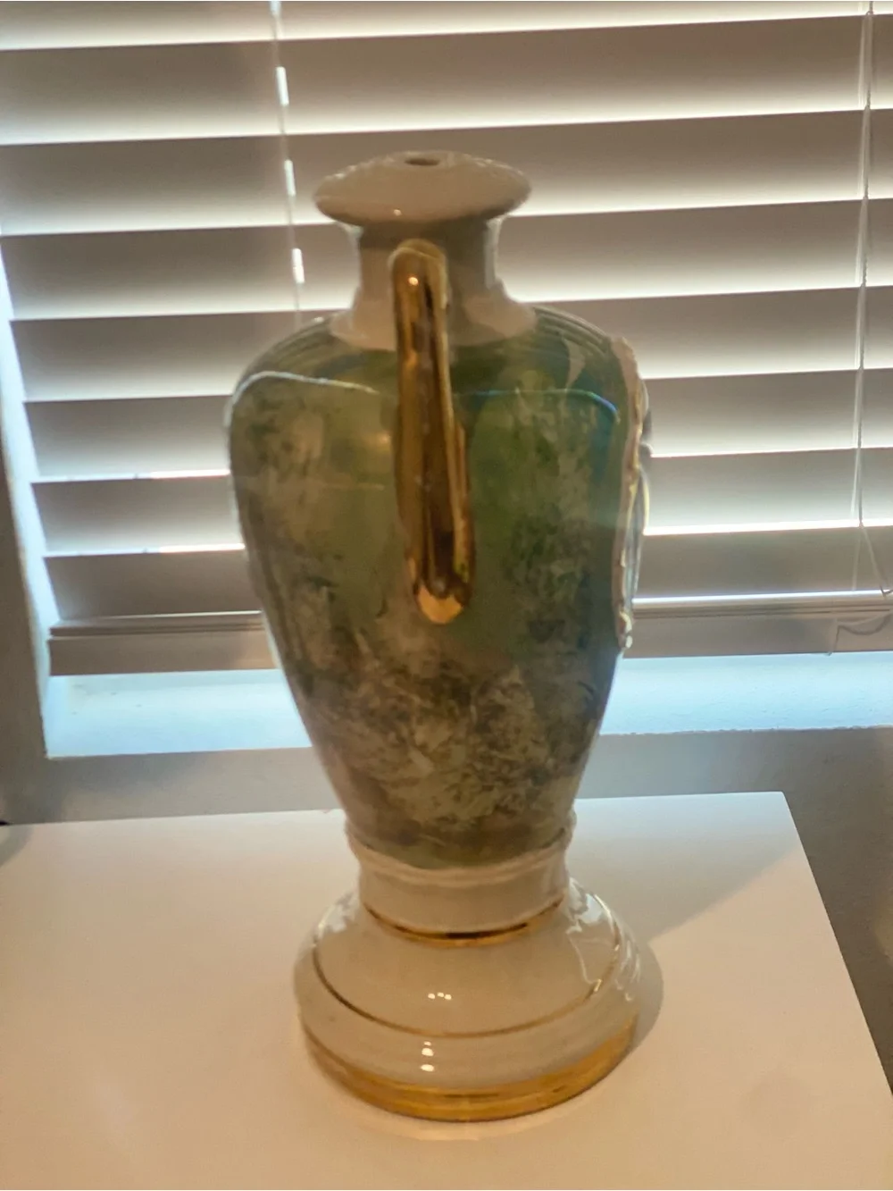 Vintage Green Hand Painted French Porcelain Table Lamp base with Gold Accents